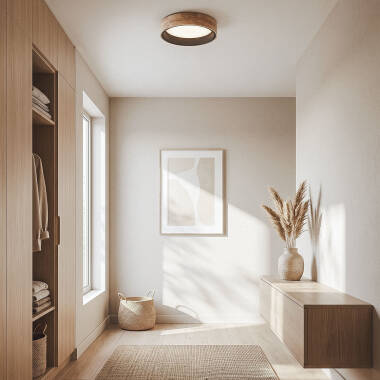 Imagem de Plafón LED circular de 15 W em Madeira e Alumínio, Ø 370 mm, CCT Selecionável, da Dari
