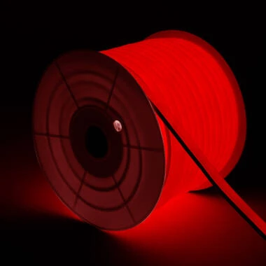 Tira LED Neón Regulable 220V BOBINA 50m Rojo Semicircular 180 7.5W/m Corte 100cm IP67