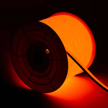 Tira LED Neón Regulable 220V BOBINA 50m Naranja Semicircular 180 7.5W/m Corte 100cm IP67