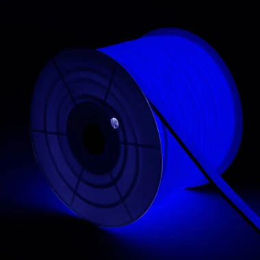 Tira LED Neón Regulable 220V BOBINA 50m Azul Semicircular 180 7.5W/m Corte 100cm IP67