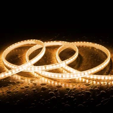 Tira LED Regulable 220V SMD 120 LED/m Blanco Cálido 8.5W/m 850lm/m Ancho 12mm Corte 20cm IP65 a Medida