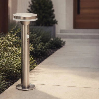 Baliza Solar Exterior LED 6W Superfície de Pé 45cm com Detetor de Movimento Helios Inox