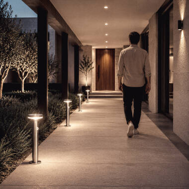 Imagem de Baliza Solar Exterior LED 6W Superfície de Pé 45cm com Detetor de Movimento Helios Inox