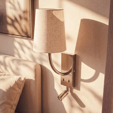 Aplique de Pared con Pantalla de Metal y Lino con Luz de Lectura Suite