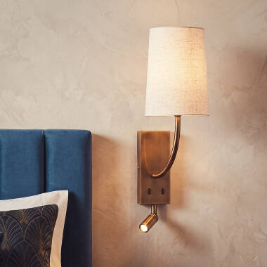 Imagen de Aplique de Pared con Pantalla de Metal y Lino con Luz de Lectura Suite