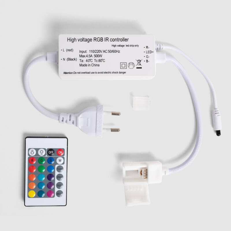 Imagem de Controlador de Fita LED RGB 220V SMD Largura 14,5 mm com comando IR