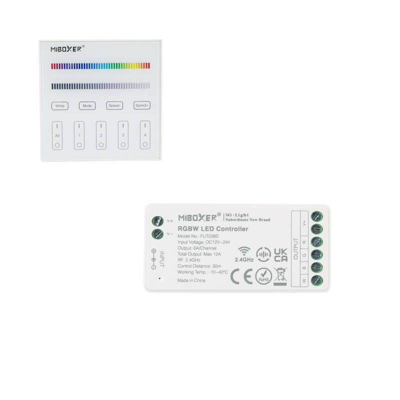 Imagem de Controlador Regulador Fita LED RGBW 12/24V DC + Comando RF 4 Zonas MiBoxer