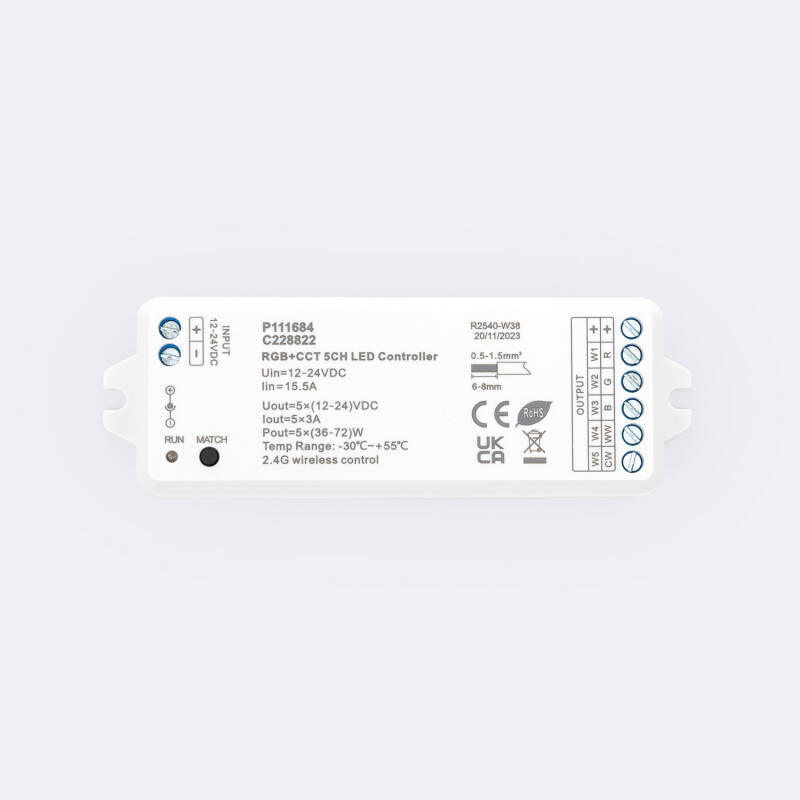 Imagem de Controlador de Fita LED RGB+CCT 12-24V SKYDANCE V5-M Compatível com Comando RF