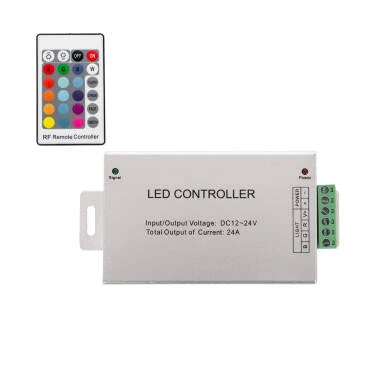 Controlador Regulador Tira LED RGB 12/24V DC con Mando RF 24A High Power