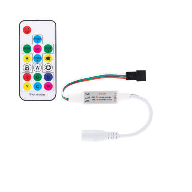 Controlador Regulador Mini Fita LED RGBIC Digital SPI 5-24V DC com Comando RF