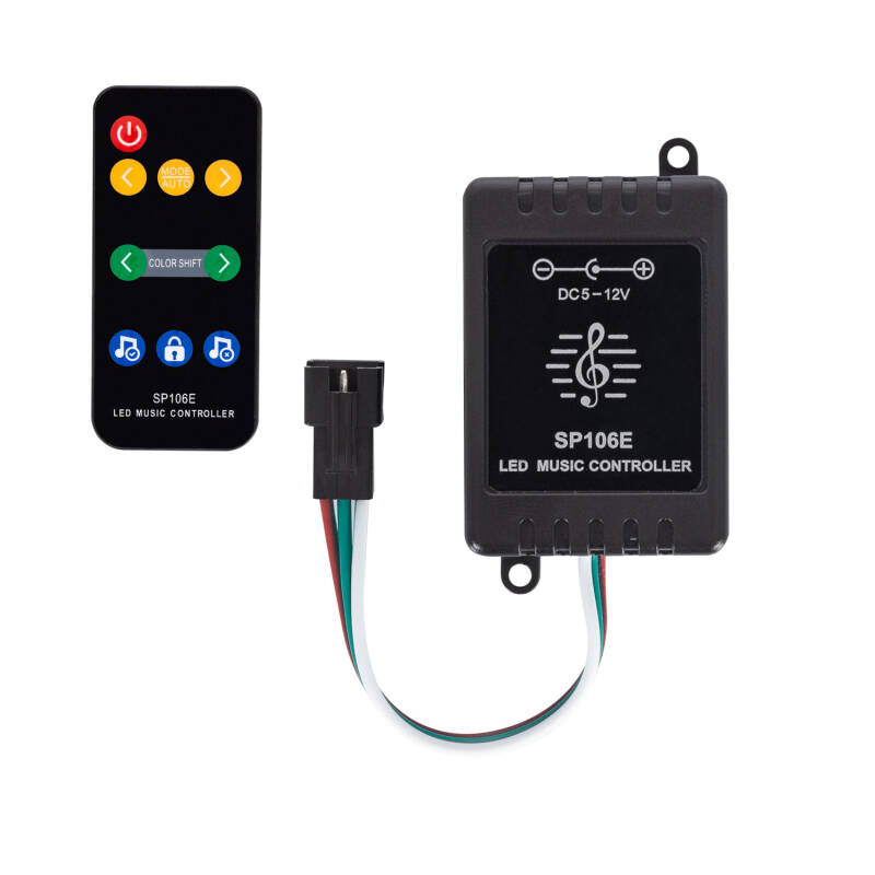 Imagem de Controlador Regulador Musical Fita LED RGBIC Digital SPI 5-12V DC com Comando IR