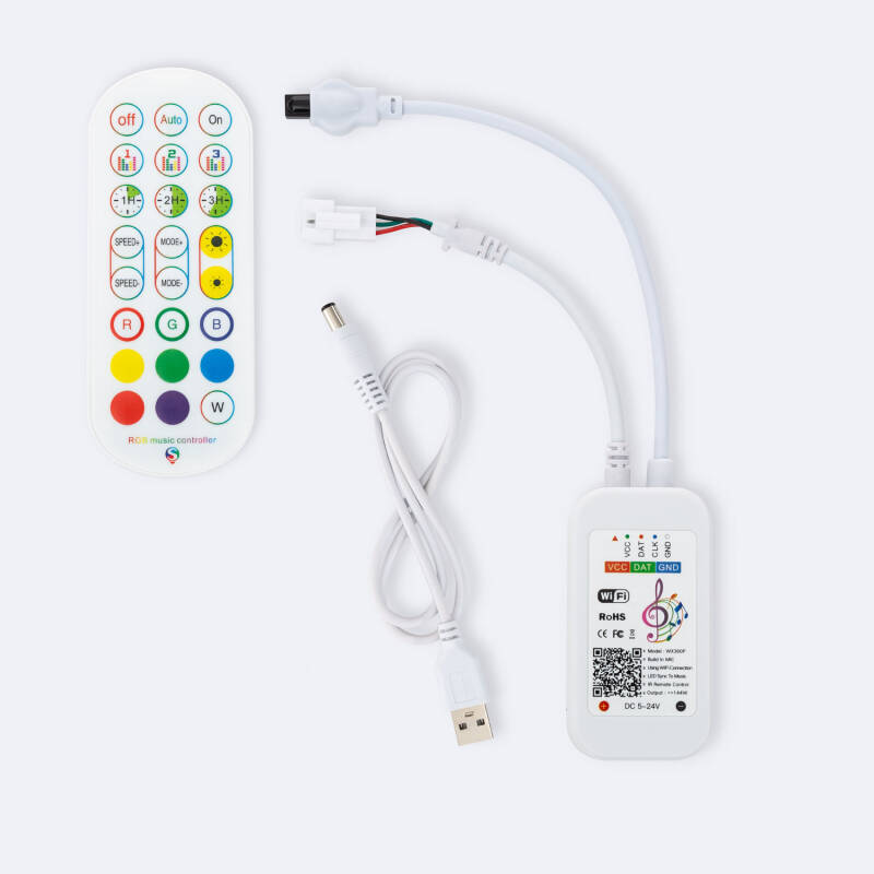 Imagem de Controlador Regulador Tuya WiFi Fita LED RGB Digital SPI 5-24V DC com Comando IR