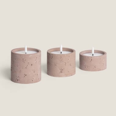 Set de 3 Velas LED Decorativas de Cera y Cemento Exterior Duna