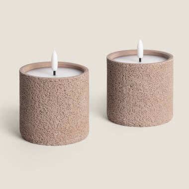 Set de 2 velas LED de Cera y Cemento Exterior Orena