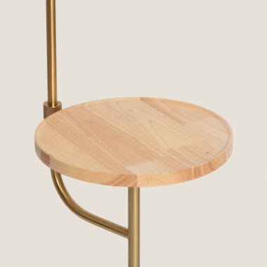 Imagem de Candeeiro de Pé com Mesa Auxiliar em Mármore e Madeira Nolia