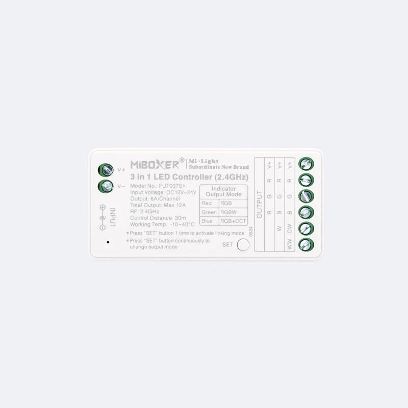 Imagem de Controlador Regulador 3 en 1 LED RGB/RGBW/RGB+CCT 12/24V DC MiBoxer FUT037S+