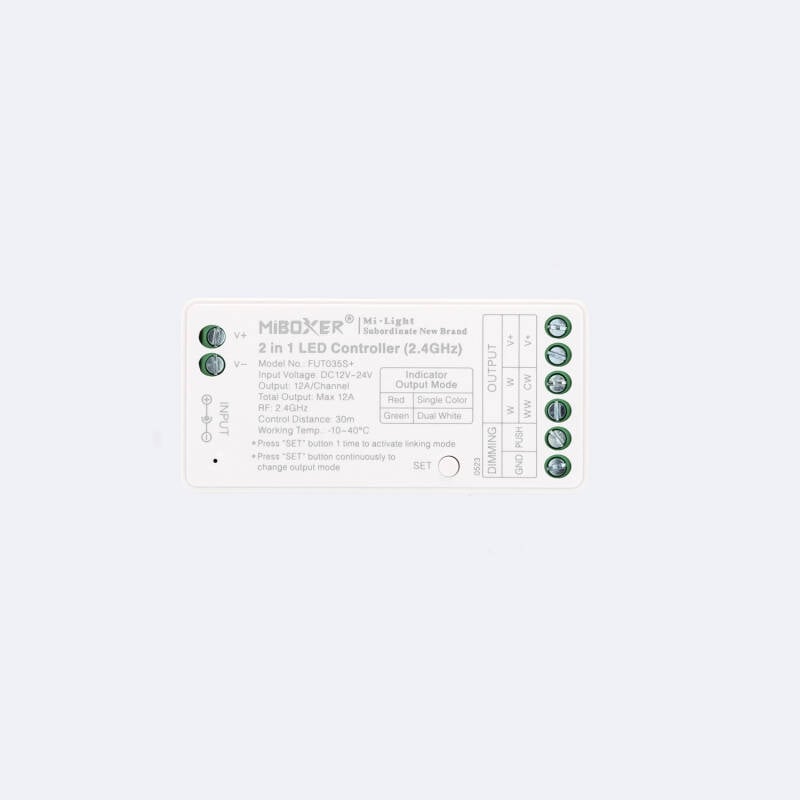 Imagen de Controlador Regulador LED Monocolor/CCT 12/24V DC MiBoxer FUT035S+ Compatible con Pulsador