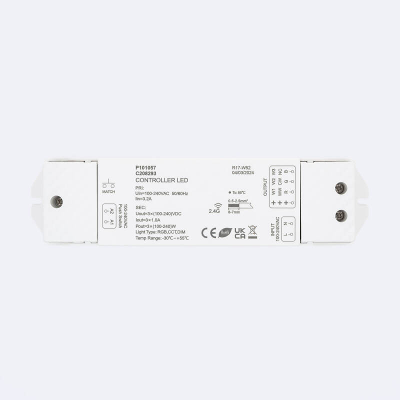 Imagem de Controlador de Fita LED 220V monocromático/CCT/RGB SKYDANCE S3 Compatível com Pulsador e Comando RF