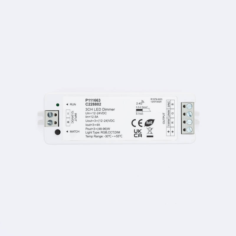 Imagem de Controlador de Fita LED Monocromática/CCT/RGB 12-24V SKYDANCE V3 Compatível com Comando RF