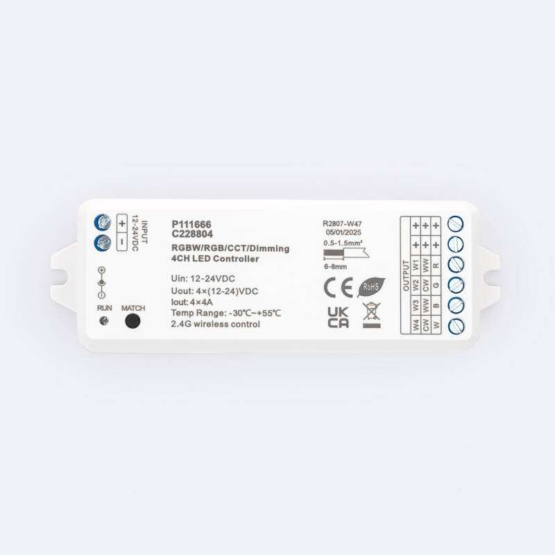 Imagem de Controlador de Fita LED Monocromática/CCT/RGB/RGBW 12-24V SKYDANCE VP Compatível com Comando RF