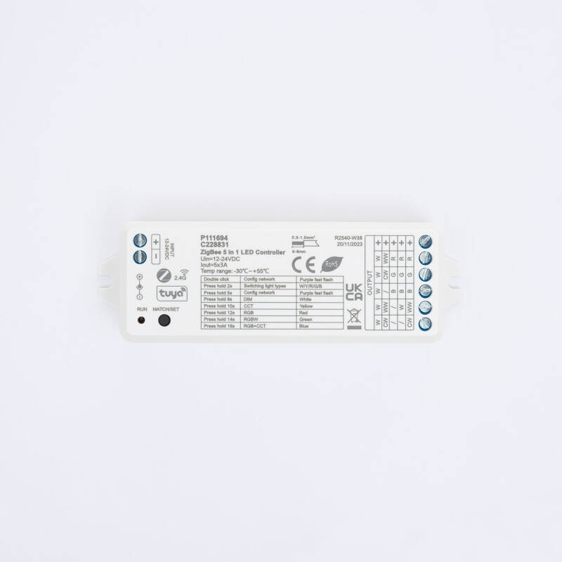 Imagem de Controlador Zigbee e RF 5 em 1 DIM/CCT/RGB/RGBW/RGB+CCT 12-24V SKYDANCE WZ5 para Fitas LED