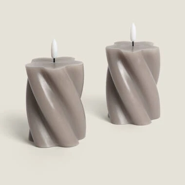 Dos Velas de Cera Decorativa LED con Diseño Ondulado Velia