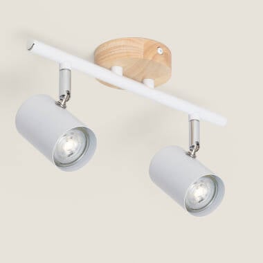 Candeeiro de Teto Orientável em Madeira e Metal com 2 Focos Albus