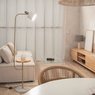 Imagem de Candeeiro de Pé com Mesa Auxiliar em Mármore e Madeira Nolia 