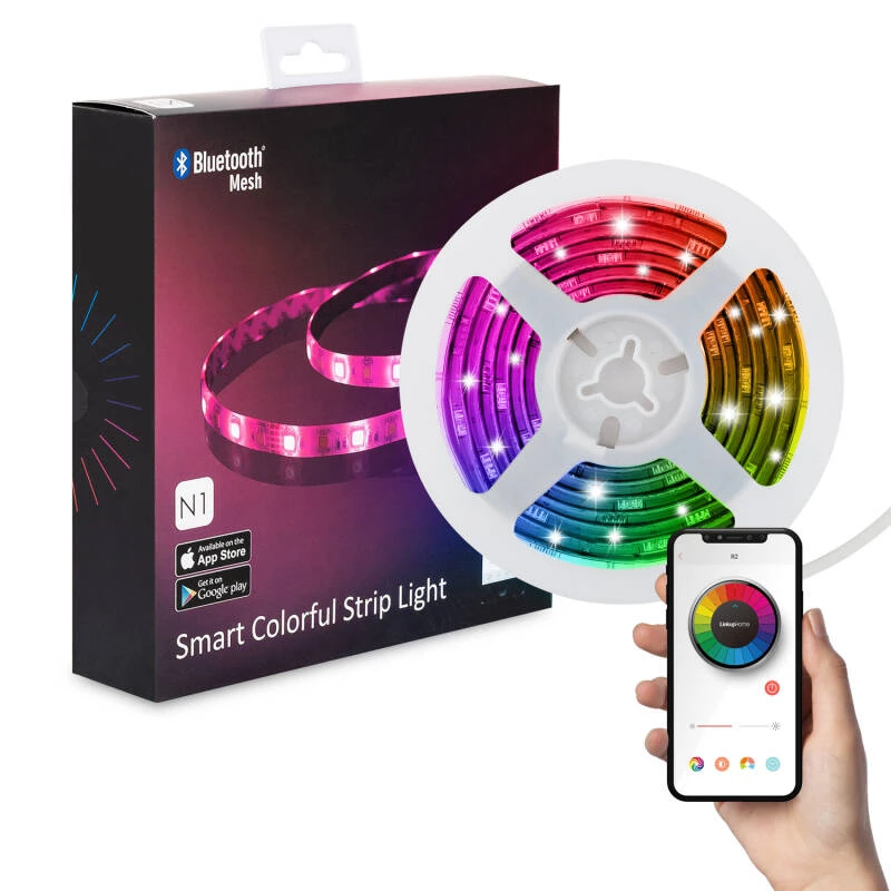 Imagem de Fita LED RGB Controle por Smartphone Bluetooth 30 LED/m 2m Kit com Fonte de Alimentação