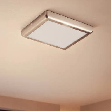 Plafón de Teto LED Quadrado de Metal, 24 W, 300 x 300 mm, Design Prateado