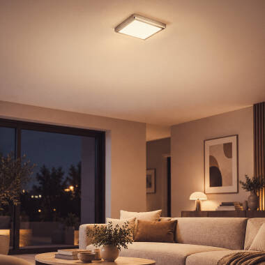 Imagem de Plafón de Teto LED Quadrado de Metal, 24 W, 300 x 300 mm, Design Prateado