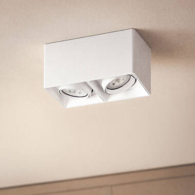 Aplique de Teto Quadrado Duplo Branco com Lâmpada GU10 Space