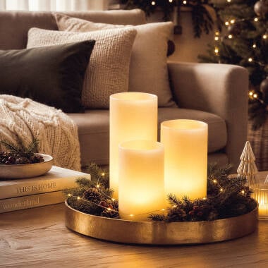 Pack de 3 Velas LED Cera Natural con Control Remoto