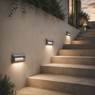 Imagem de Baliza Exterior LED 2W Superficie Parede Retangular Cinzento Élide