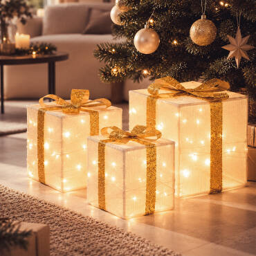 Fotografia do produto Conjunto de 3 Caixas de Presente de Natal com LED e Bateria Noelle