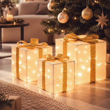 Set de 3 Cajas Regalo de Navidad LED con Batería Noelle