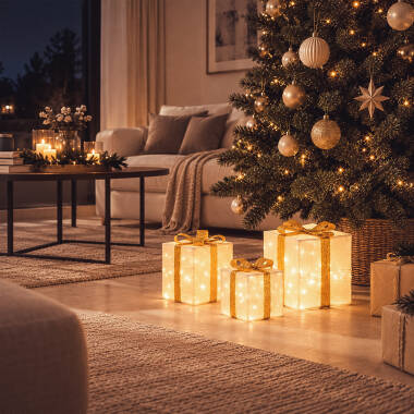 Imagen de Set de 3 Cajas Regalo de Navidad LED con Batería Noelle