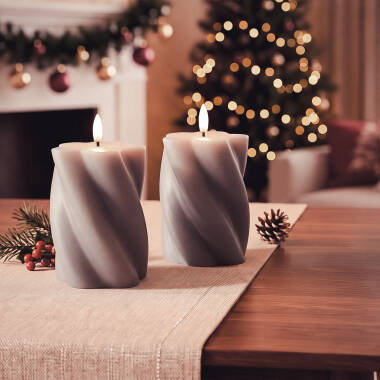 Dos Velas de Cera Decorativa LED con Diseño Ondulado Velia