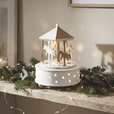 Carrossel Decorativo de Natal com LED em Madeira Celeste