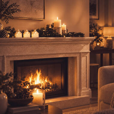 Imagem de Conjunto de 3 Casinhas de Natal Decorativas com LED em Cerâmica Ivoria