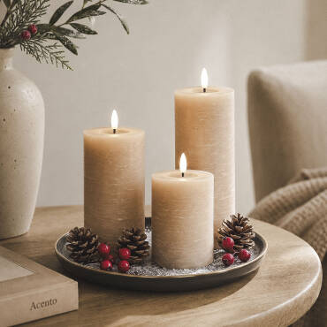 Conjunto de 3 Velas LED Cilíndricas de Cera Amara