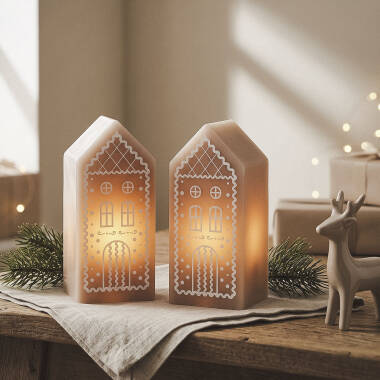 Conjunto de 2 Velas de Natal LED de Cera com a forma da Casa Malia