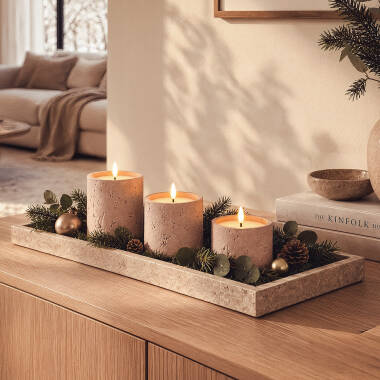 Conjunto de 3 Velas LED Decorativas de Cera e Cimento para Exterior Duna