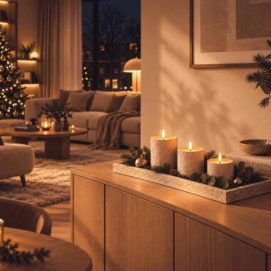 Imagen de Set de 3 Velas LED Decorativas de Cera y Cemento Exterior Duna