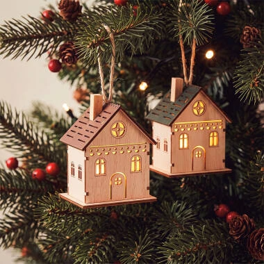 Casas Navideñas Colgantes Decorativas de Madera Hedra