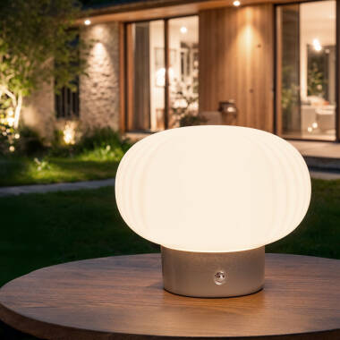 Candeeiro de mesa LED portátil para exterior em metal e vidro com bateria USB recarregável Aluzna