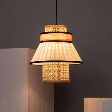 Imagem de Candeeiro Suspenso em Tecido e Ratán Kufila