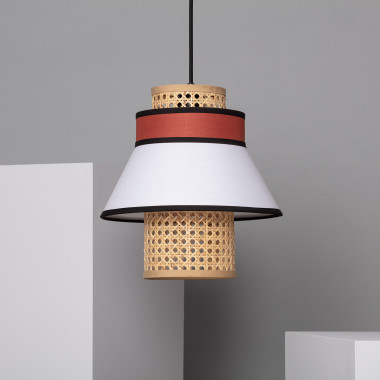 Lámpara Colgante Tela y Ratán Kufila