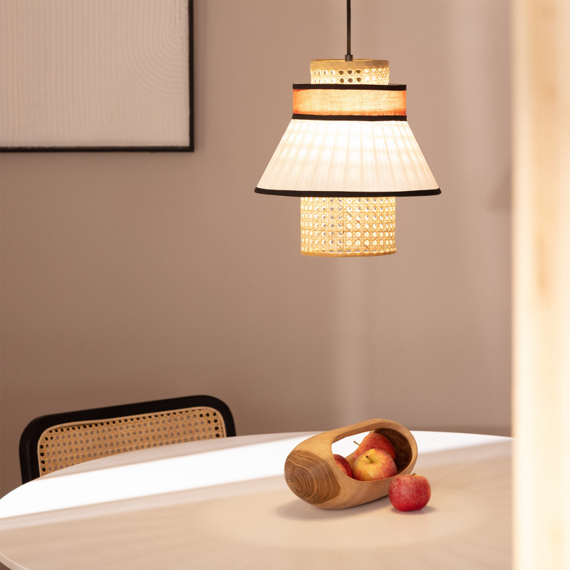 Imagem de Candeeiro Suspenso em Tecido e Ratán Kufila