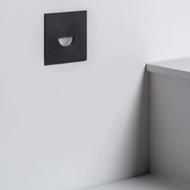 Baliza Exterior LED 2W Empotrable Aluminio Pared Cuadrado Negro Guell
